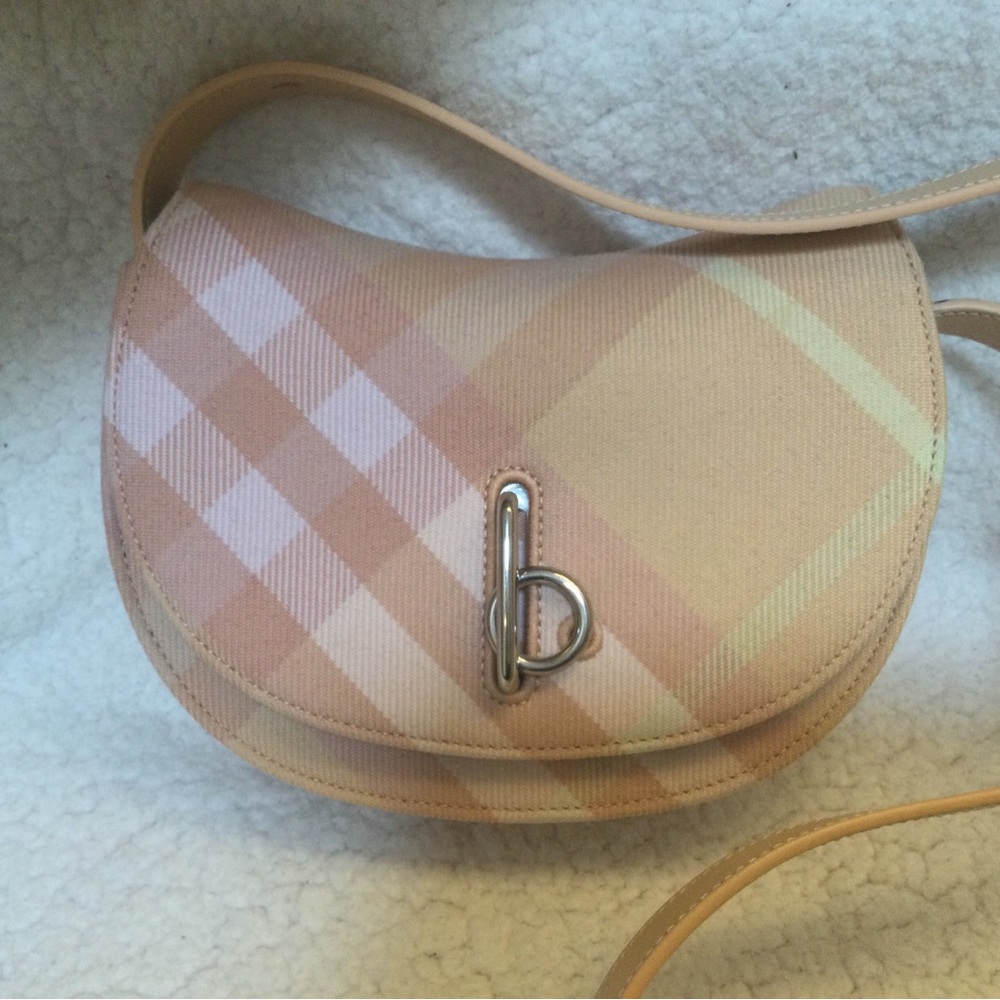 Burberry Pink Check Leather Saddle Crossbody Bag - Picture 4 of 6